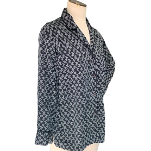 I. Magnin Cotton Button Down Top Sz M Black & White #94B - Picture 4 of 8